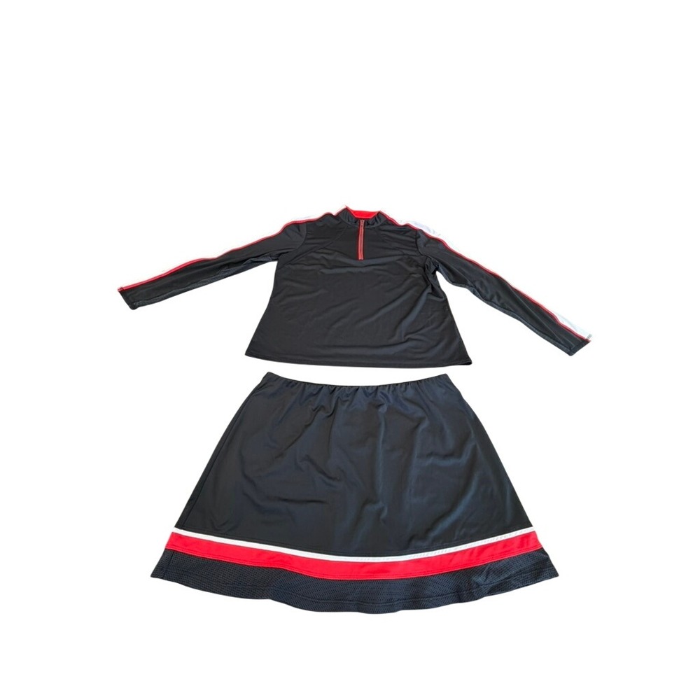 Womens Black Red White Striped Quarter Zip Top and Skirt Athleticโ Set L